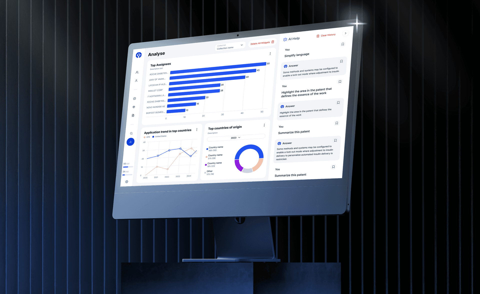Display of AI patent analysis platform by Amunet IP