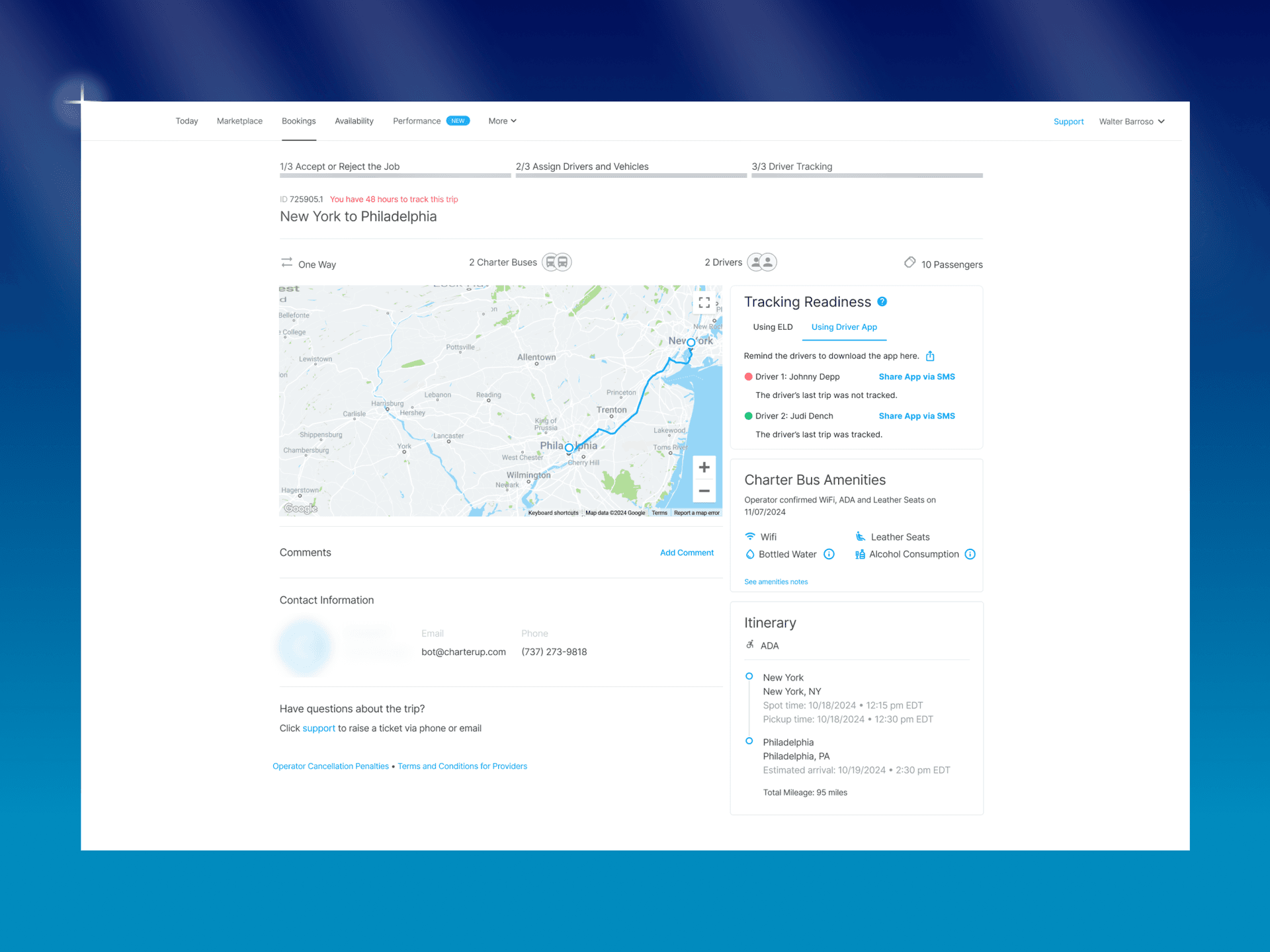 Real-time GPS tracking in a mobile bus booking system