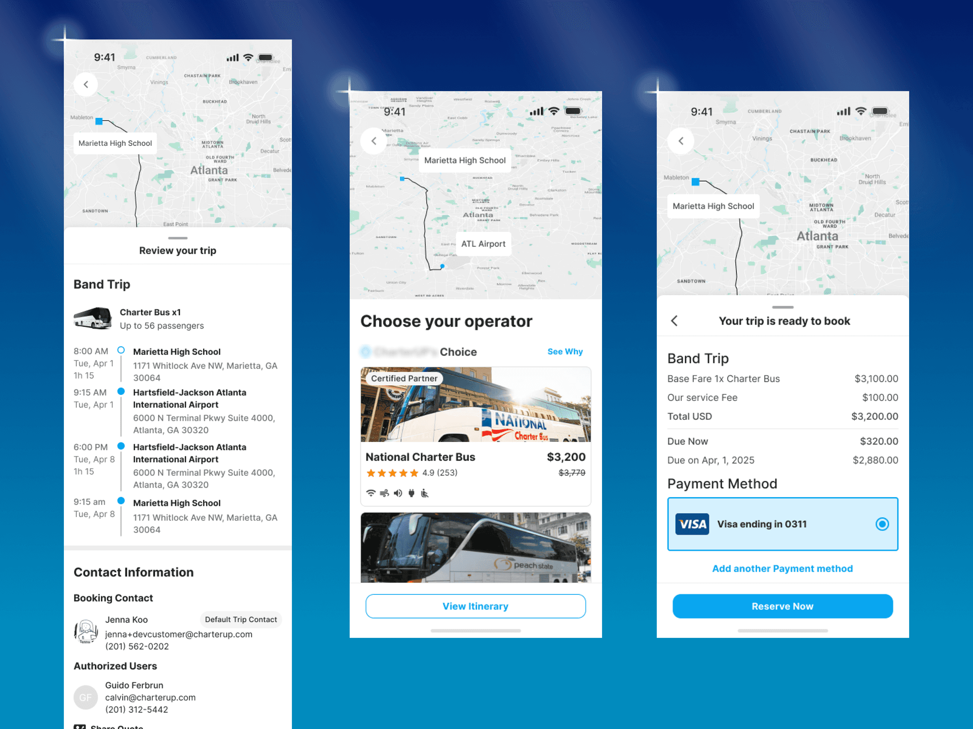 Quick reservations and route management in the bus booking app