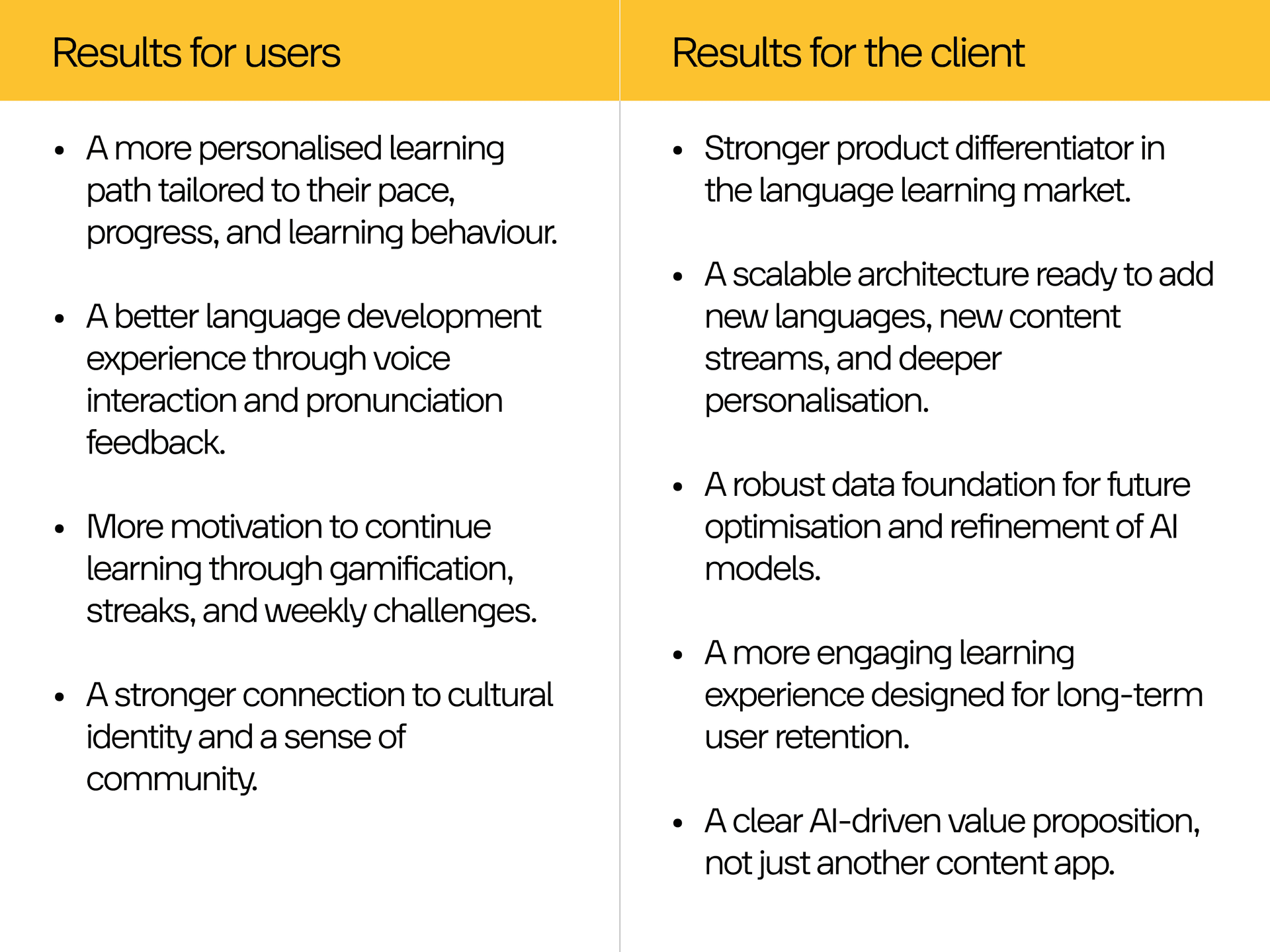 The results delivered by an AI-driven language learning platform by Lumitech