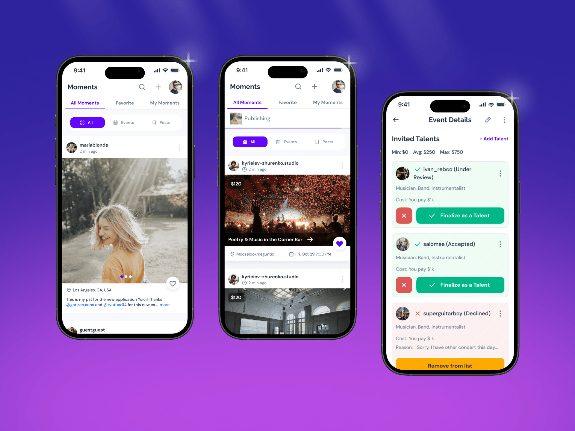 Admin panel for managing events and users