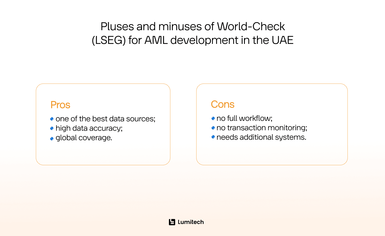 Pluses and minuses of World-Check (LSEG) for AML development in the UAEisk Solutions for your financial business