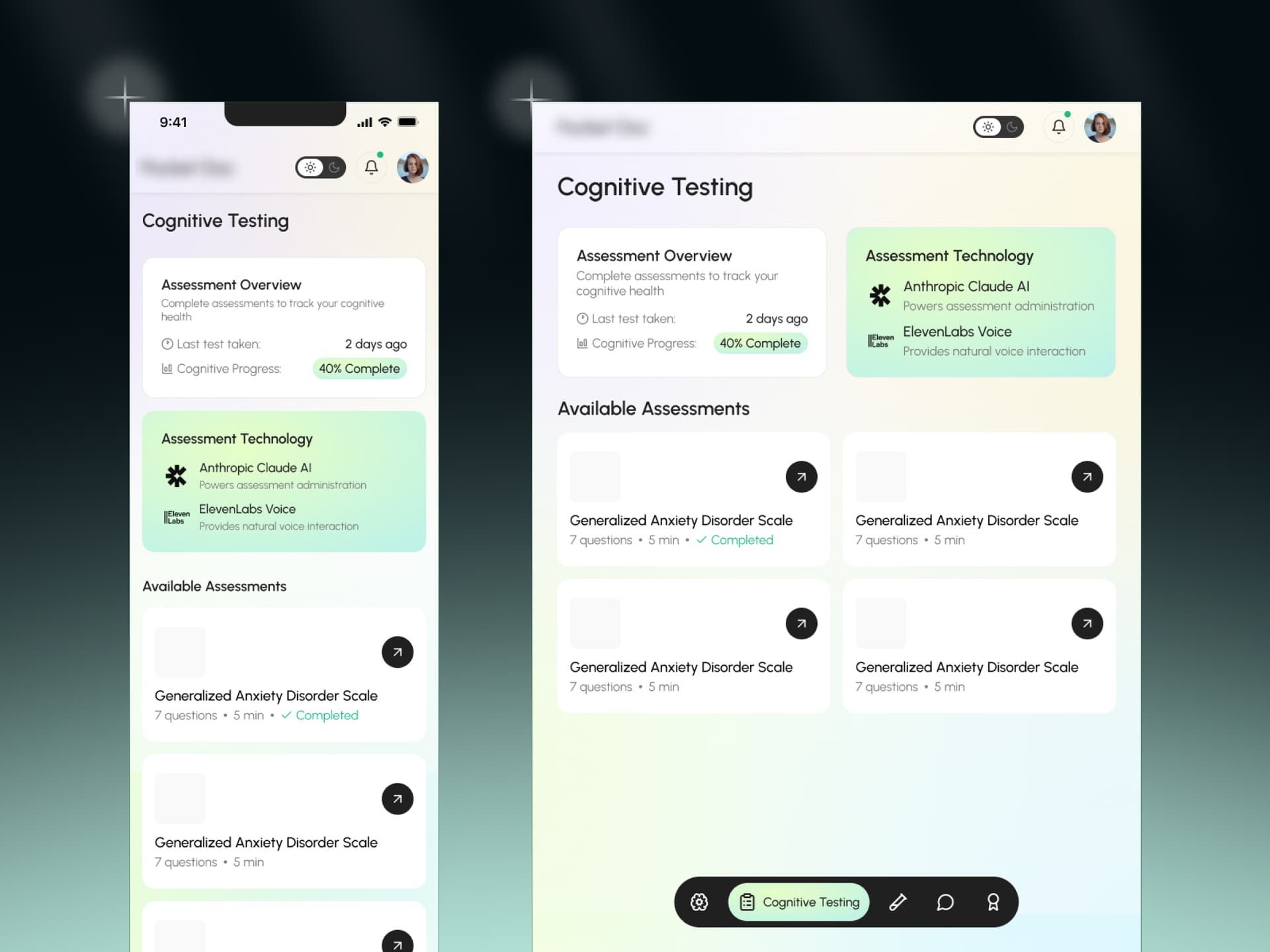 Cognitive wellness app with personalized brain training and AI guidance