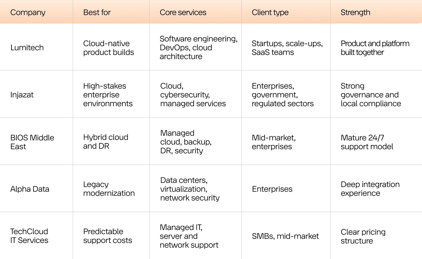 Top IT Infrastructure Companies in Dubai Quick Comparison